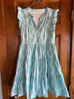 Roller Rabbit Aqua and White Printed Mini Dress